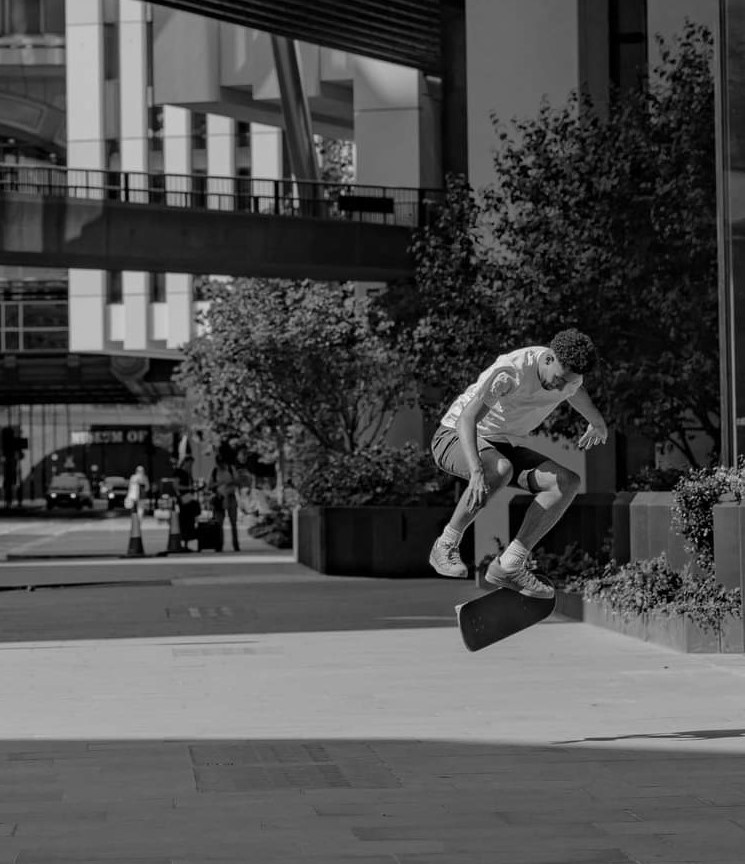 An image of me skateboarding in London.